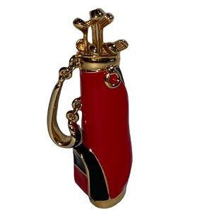 Vintage E. Pearl Golf Bag Pin / Brooch Red Black Gold Tone